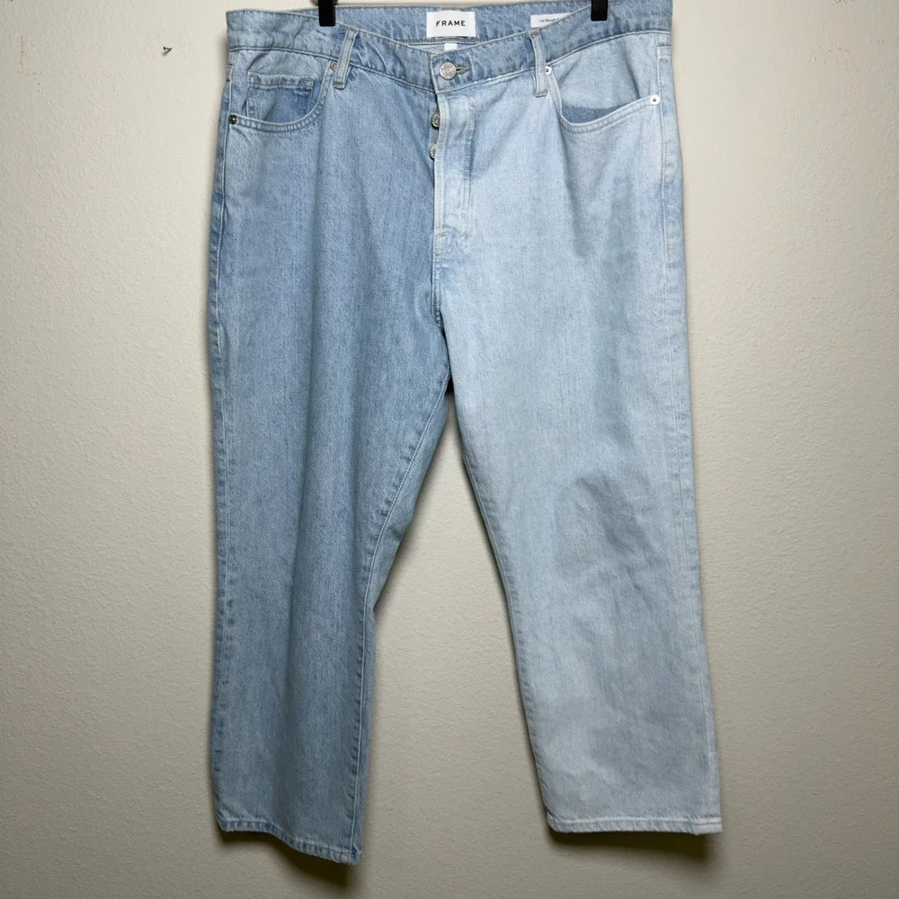 Frame Women Le Slouch Crop Jeans 33" Two Tone Light Wash‎ Button Fly Western - Picture 2 of 13